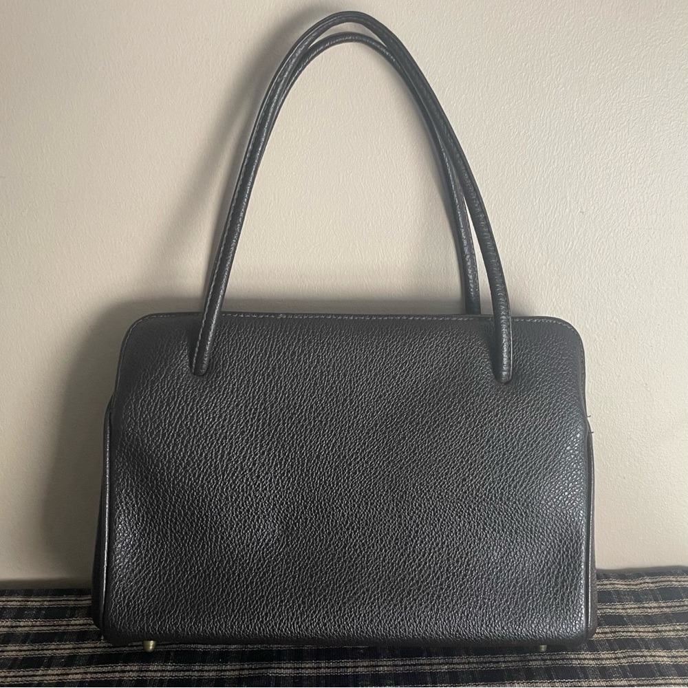 Vintage 1960 Rambler By Hadia Structured Brown Top Handle Purse Kiss Lock #598 - Picture 3 of 11